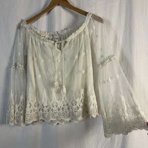 Blusa Top Boho American Rag Marfil XS Malla Encaje Crochet Transparente Festival Casa de Campo - Imagen 1 de 12