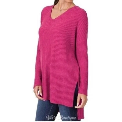 Zenana magenta de gran tamaño cepillado ligero tejido gofre para mujer talla S Foto 1 de 4