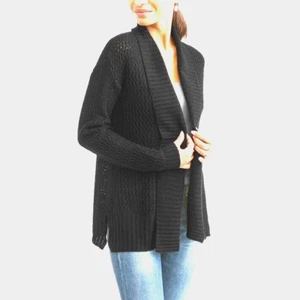 Large NWOT Women's Jason Maxwell Black Open Texture Stitch Cardigan Sweater - Picture 1 of 10