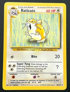 Pokemon Base Set WOTC Poco Común - Raticate 40/102 - Casi Como Nuevo/Como Nuevo - Imagen 1 de 1