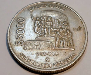 5000 PESOS 1988 MEXICO  World OIL INDUSTRY COIN - Picture 1 of 5