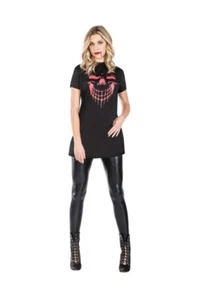 Adults Evil Scary Devil Smile Black T-Shirt Fancy Halloween Womens/ SIZE: S/M - Picture 1 of 3