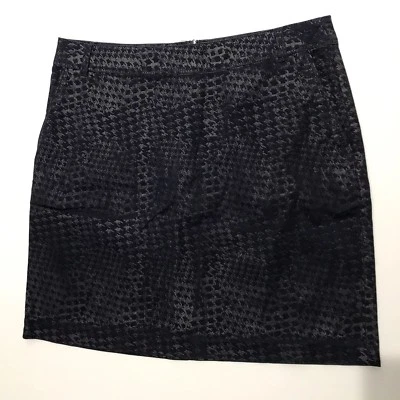 Esprit Size 8 Skirt Denim Navy Blue Pencil Houndstooth Stencil Foil Print - Image 1 of 4