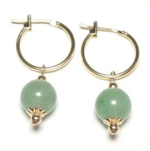 Pendientes de aro de jade verde natural genuino de oro amarillo de 14 quilates o plata de ley - Imagen 1 de 1