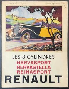 RENAULT 8 Cylinder Car Sales Brochure SEP 1933 #VT 221.9.33 H.Dr French Text