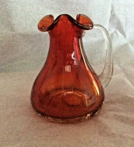 Jarrón o jarra vintage con brote de vidrio Giftcraft - borde con volantes rojo naranja - Imagen 1 de 6