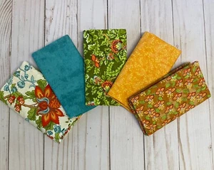Fabric FQ Fat Quarters Set 5 Floral Adeline 1 Blue Fabric Central 100% Cotton - Picture 1 of 1