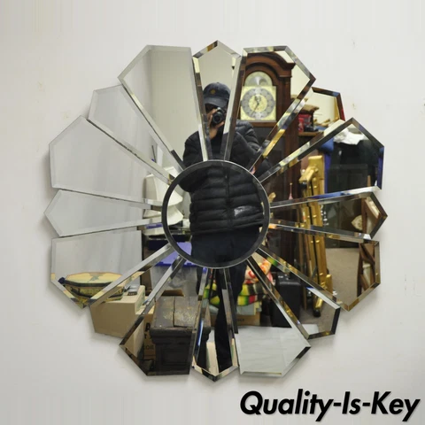 Vintage Hollywood Regency Beveled Glass Sunburst Flower Petal Wall Mirror Cover