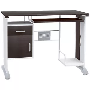 Computer Table Office Study Dorm Wooden Desk Keyboard Tray Storage Brown/White - Picture 1 of 12