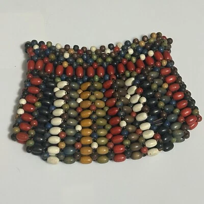 Monedero monedero con cuentas de madera de la década de 1930 Checoslovaquia rojo negro marrón azul Foto 1 de 4