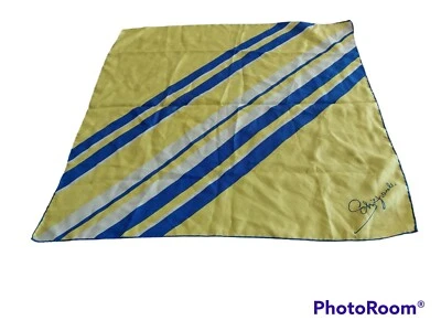 Винтажный шелковый шарф Elsa Schiaparelli ручной работы с геометрическим узором желтый синий белый 22 дюйма - Изображение 1 из 4