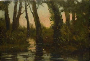 Painting Picture OIL PAINTING ON cardboard ITALIAN FRANCS AUTUMN FOREST - Picture 1 of 2