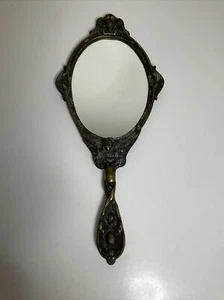 Antique Rare BEAUTIFUL Brass Ornate Art Nouveau Hand Mirror Angel - Picture 1 of 12