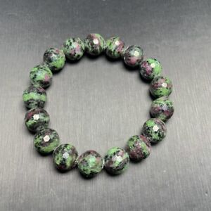 12mm 49g Rare Natural Red Green Zoisite Stone Crystal Beads Stretch Bracelet