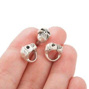 10Pcs Tibetan Silver Skeleton Skull Head Slider Spacer fit 11mm Round Leather - Picture 1 of 4