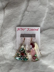 NWT BETSEY JOHNSON CHRISTMAS TREE AND ANGEL EARRINGS - Picture 1 of 2