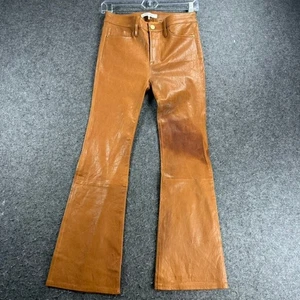 FRAME Le Crop Mini Boot Pantalone Donna 25 Tabacco 100% Pelle di Agnello Svasato Marrone - Foto 1 di 10