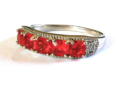 Anillo mexicano de ópalo de fuego carmesí y circón / tamaño 1 0 / plata de ley 925 / 1,25 quilates Foto 1 de 4