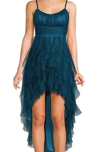 3/4 Birnenkultur glitzerndes Tüll Abendkleid Spaghettiträger hinten offen gebraucht, in einwandfreiem Zustand - Bild 1 von 4