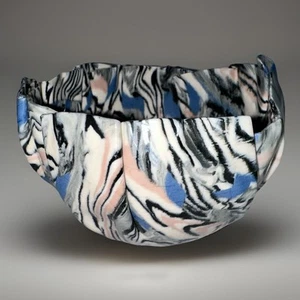 Delicate Folded Pottery Rose Bowl Vase Exquisite Unusual OOAK Multicolored Rare - Picture 1 of 5