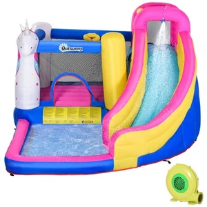 Outsunny Castello con Unicorno Casa Gioco Gonfiabile Gigante per 3 Bambini - Foto 1 di 10
