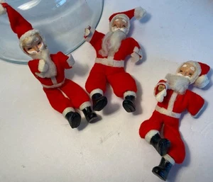 3 SANTA 5.5" figurine papier-mâché/wire/felt VTG midcentury Christmas kitsch - Picture 1 of 6
