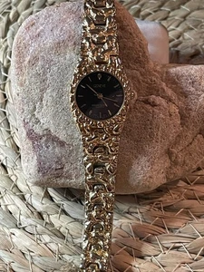 Orologio Vintage Geneve Donna Tono Nero/Oro Diamante Quarzo Pepita Cinturino 7” - Foto 1 di 8