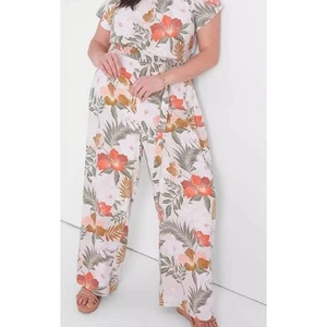 NWT Lane Bryant Women’s 20P Short Sleeve Linen Nylon Jumper Romper Petite Beige - Picture 1 of 7