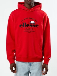 Ellesse Men's Fentina OH Hoody Pullover Long Sleeve Hooded Red Sweatshirt Jumper - Picture 1 of 10