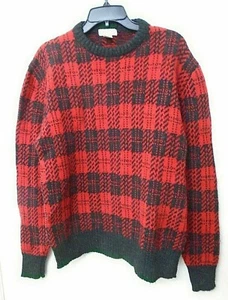 vintage Cattivo men's Shetland Wool Sweater size L Red Plaid - Picture 1 of 3