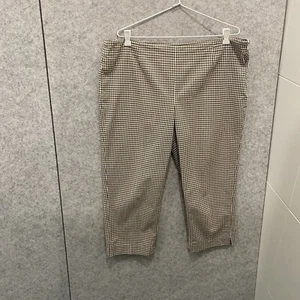W Lane Womens Pants Size 16 Brown Gingham Cotton Stretch Capri Cropped Check - Picture 1 of 12