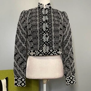 Carlisle Black White Embroidered Cropped Button Up Jacket 2 - Picture 1 of 5