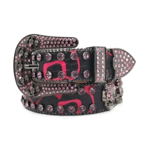Blingbling Waist Belt Glinting Buckle with Skull Encrusted Purple Rhinestones - Zdjęcie 1 z 8