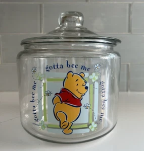 Vintage "Gotta Be Me" Disney Winnie the Pooh Glass Cookie Jar with Lid 7" x 8" - Picture 1 of 10