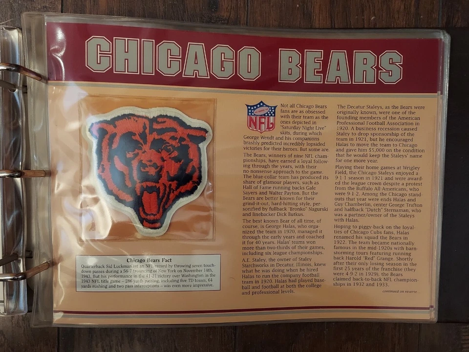 CHICAGO BEARS Willabee Ward NFL GOLDEN AGE Team Logo Patch Card - Image 1 of 4