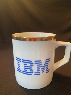 Vtg IBM Computers Ideas Suggestion Plan Ceramic Gold Rim Coffee Mug Advertising - Image 1 of 4
