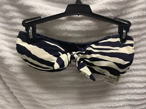 Top bikini senza spalline Michael Kors fascia stampa zebrata blu tinta unita REVERSIBILE XS - Foto 1 di 8