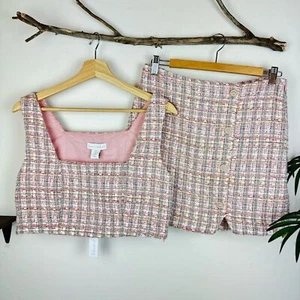 NWT House of Harlow 1960 Pixie Dust Tweed Pink Top and Mini Skirt Set SIZE S - Picture 1 of 4