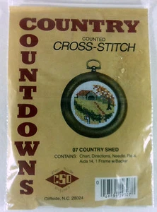 Country Shed Counted Cross Stitch Country Countdowns 3.25" Hoop Frame #07 - Picture 1 of 5