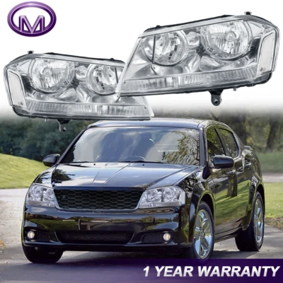 Pair Left+Right Headlights Headlamps Chrome Clear 08-14 Dodge Avenger CH2502182 Foto 1 de 4