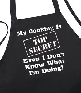 CoolAprons My Cooking Is Top Secret Funny Apron, Black BBQ Apron, Kitchen Aprons - Picture 1 of 4