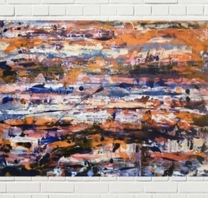 New ORIGINAL HAND PAINTED ABSTRACT “Riverside Rainbow” 18inx 24in Canvas Acrylic - Picture 1 of 5