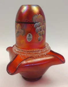 VTG Fenton Glass 3 Piece Stretch Petal Red Fairy Lamp - Signed K Brightbill - Picture 1 of 15