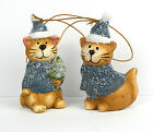 2er Set winterliche Deko Figuren Winter Katzen aus Keramik Weihnachtsbaum