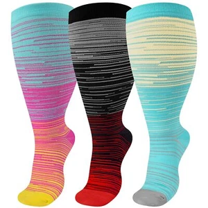 3 Pairs Wide Calf Compression Socks for Women Men Extra Plus Size Knee High S... - Picture 1 of 7