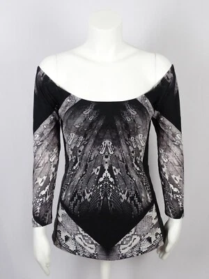 Hermosa Camisa Top Mujer Sky Negra Gris Estampado Animal Con Cuero Lateral Genuino Foto 1 de 4