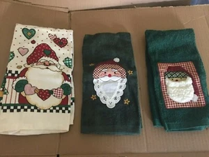 Christmas Hand Towels 3 Different Santa Claus Inside Seasonal Decor or for Use - Picture 1 of 3