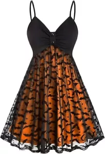 Vestido de malla de gasa doble cuello en V de murciélago de Halloween talla grande - Imagen 1 de 4
