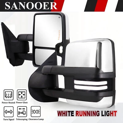 Par de espejos retrovisores de remolque cromados con señal térmica para Chevy Silverado GMC Sierra 07-14 Foto 1 de 4