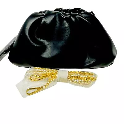 UNDERSTATED LEATHER Black Pouch Clutch Purse Small Evening Bag Chain Vegan Faux - Image 1 of 4
